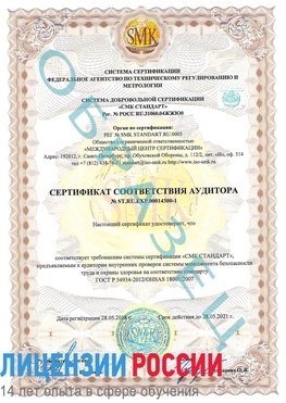 Образец сертификата соответствия аудитора №ST.RU.EXP.00014300-1 Беслан Сертификат OHSAS 18001